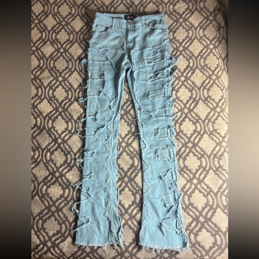 Distressed Light Blue Bootcut Jeans